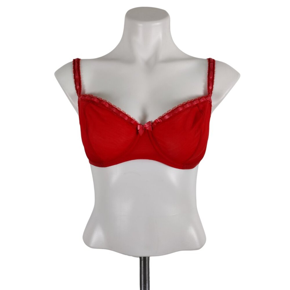 Vintage Victoria's Secret Red Nylon Mesh Underwire Unlined Bra 36D